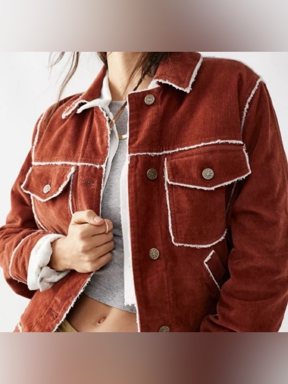 Free People Heartland Workwear Corduroy Jacket size XL Brown - Picture 2 of 8